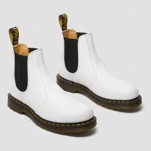 Dr. Martens 2976 Chelsea Yellow Stitch Smooth White Leather Boot
